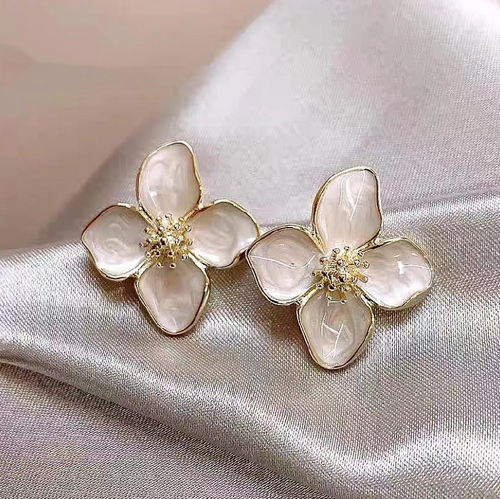 Elegant Gold Enamel Flower Earrings