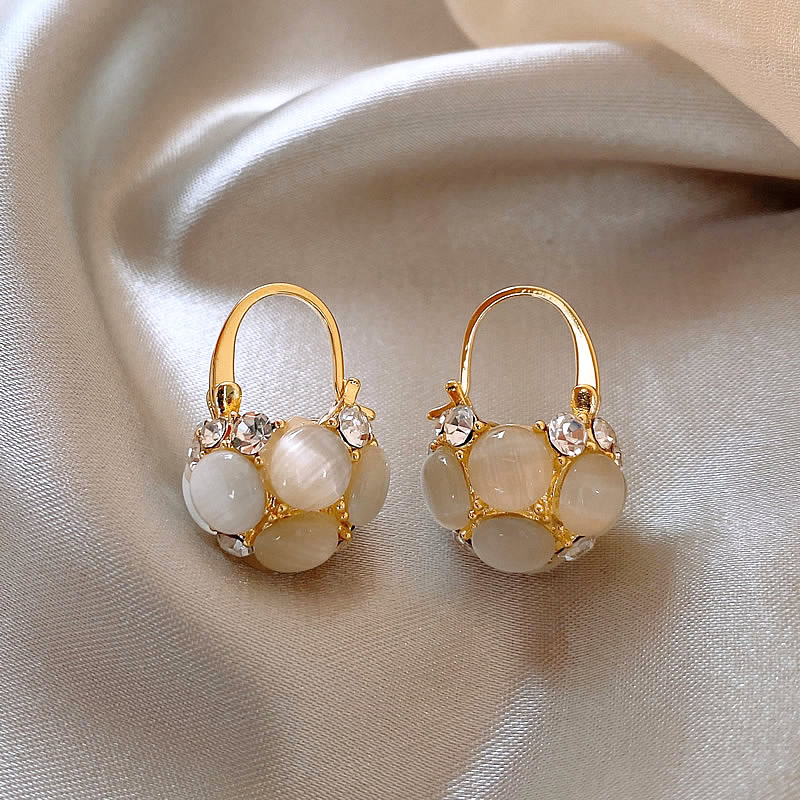Gold Crystal-Embellished Pearl Earrings