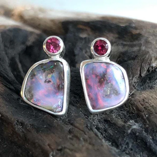 Retro Purple and Red Zirconia Earrings