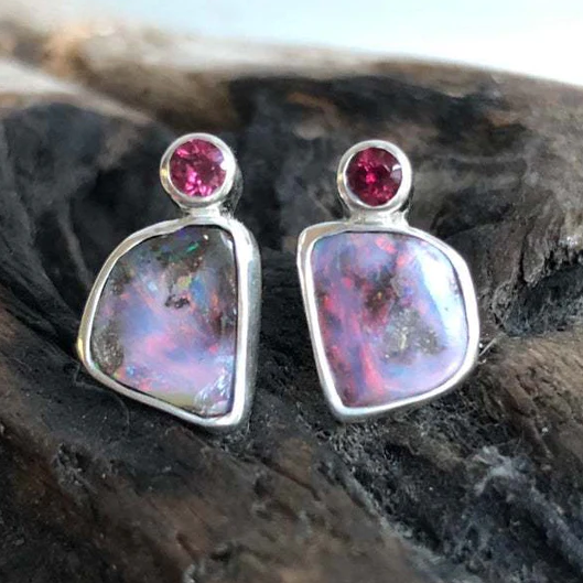 Retro Purple and Red Zirconia Earrings