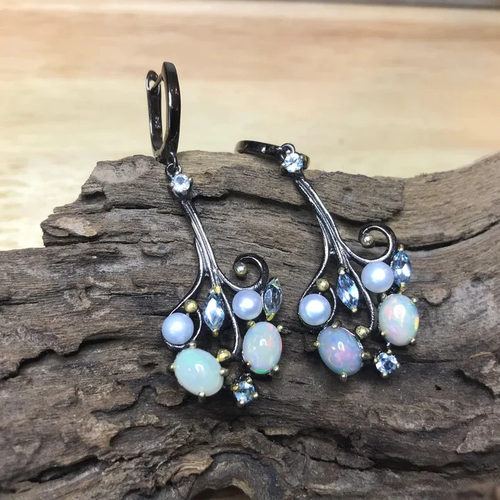Retro Blue Celestial Stone Earrings