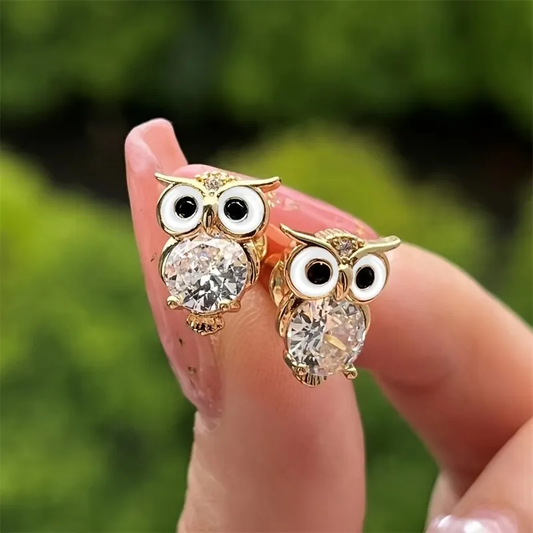 Retro Crystal Owl Earrings