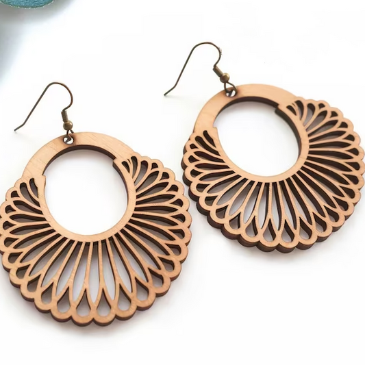 Retro Wooden Mandala Earrings