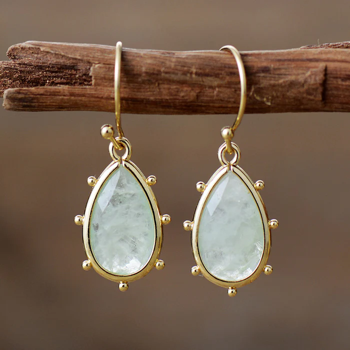 Retro Golden Earrings with Moonstone Accents