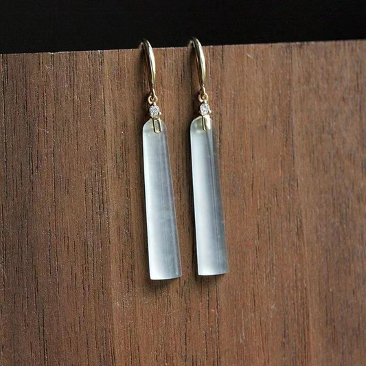 Retro Rectangular Moonstone Earrings