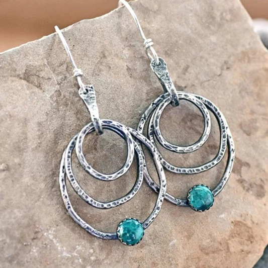 Retro Round Turquoise and Silver Earrings