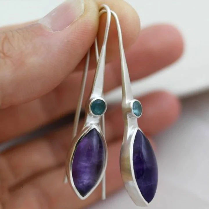 Retro Purple Crystal Drop Earrings