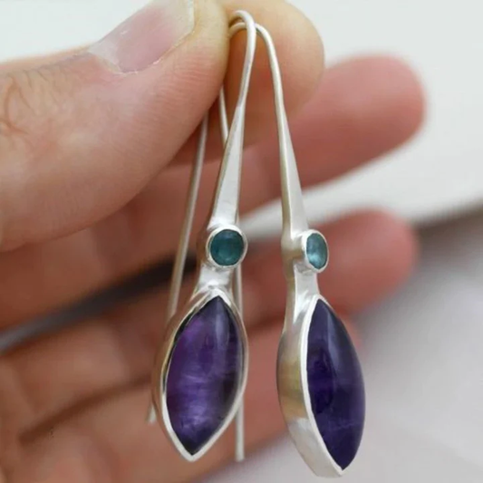 Retro Purple Crystal Drop Earrings