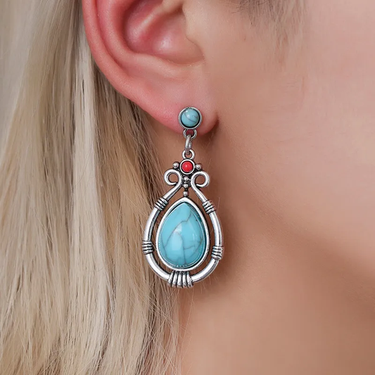 Retro Turquoise Stone Drop Earrings