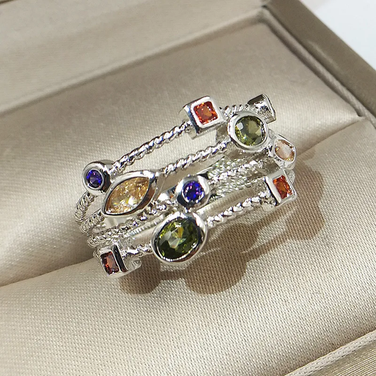 Retro Multicolored Crystal Ring