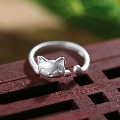 Retro Silver Cat Ring
