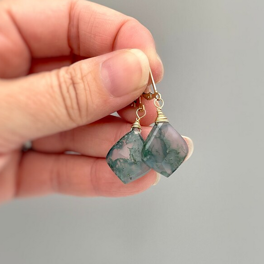 Retro Green Square Gemstone Earrings