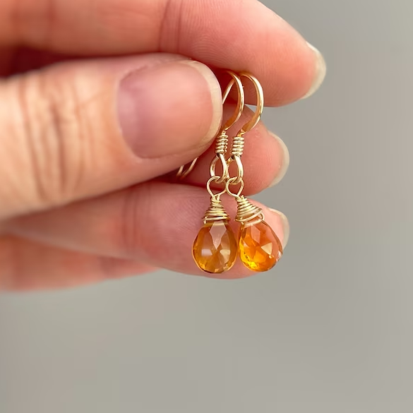 Retro Golden Earrings with Orange Crystal Accents