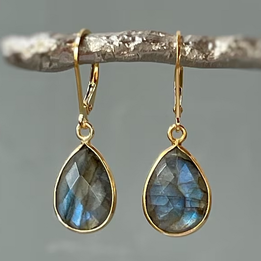 Antique Blue Gemstone Gold Earrings
