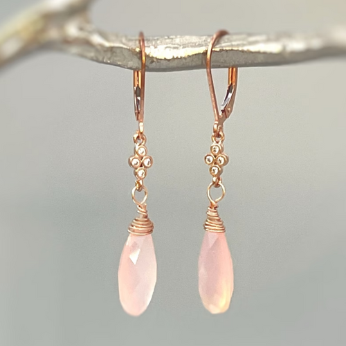 Retro Pink Crystal Drop Earrings