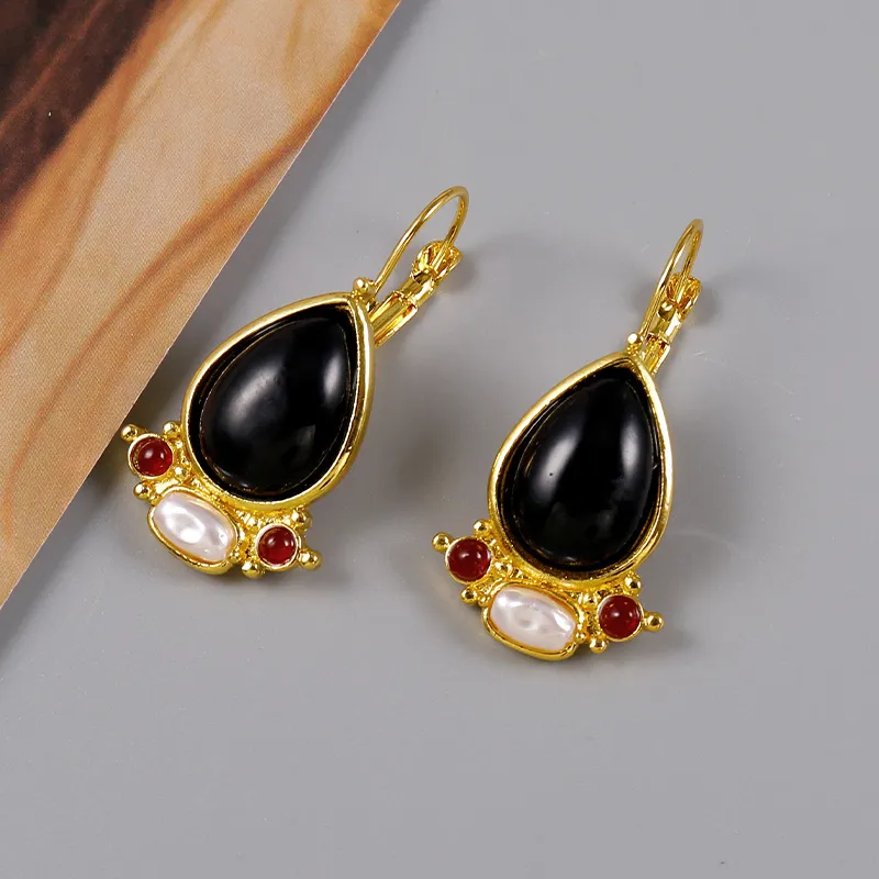 Classic Black Stone and Gold Earrings
