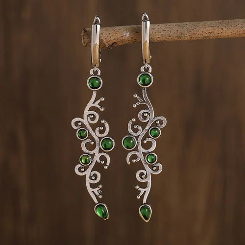 Retro Green Zirconia Silver Earrings