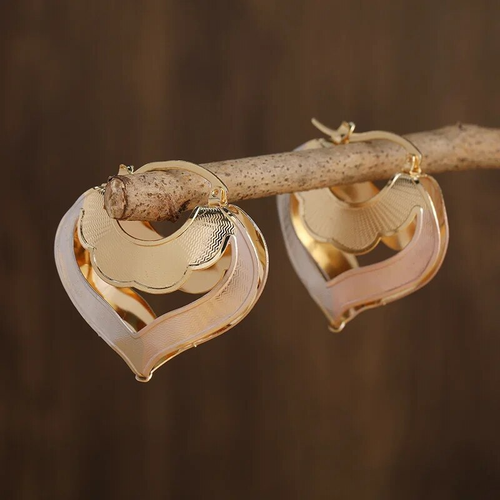 Retro Golden Heart Tribal Earrings