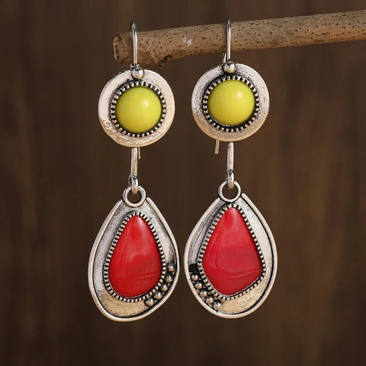 Retro Red and Yellow Gemstone Earrings