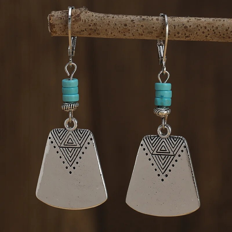 Retro Turquoise Stone Shovel Earrings