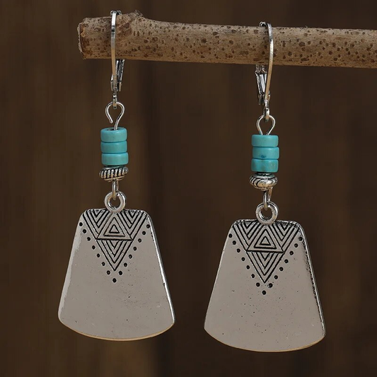 Retro Turquoise Stone Shovel Earrings