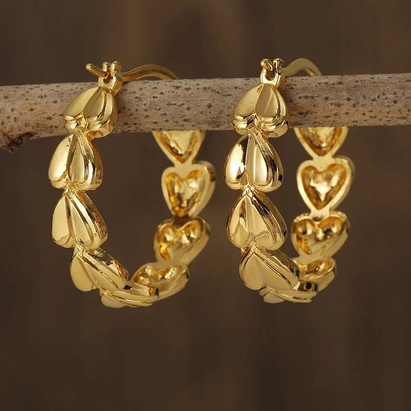 Retro Golden Heart-Shaped Earrings