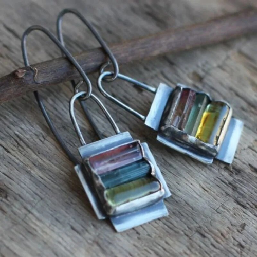 Retro Colorful Inlaid Zirconia Earrings