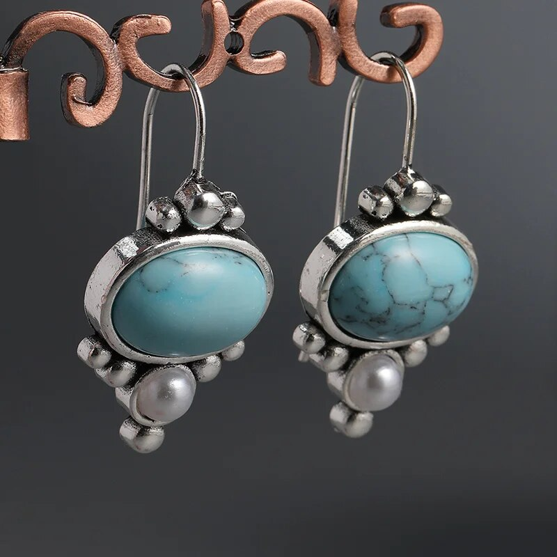 Retro Inlaid Turquoise Gemstone Earrings