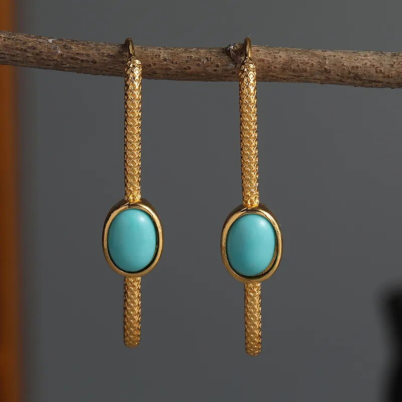 Retro Gold and Turquoise Stone Earrings