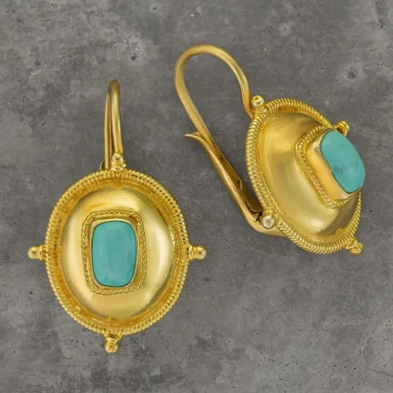 Retro Turquoise and Gold Earrings