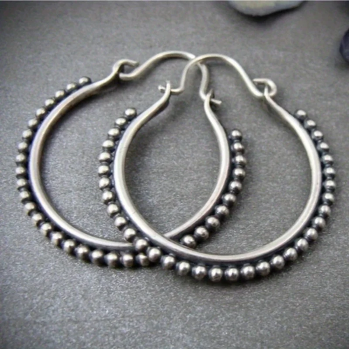 Retro Silver Beaded Earrings