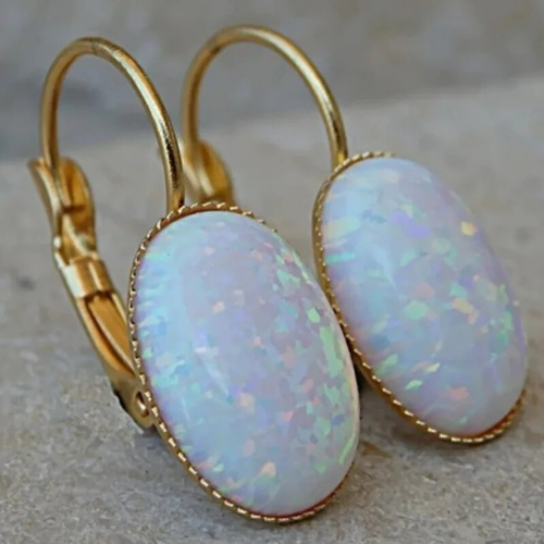 Classic Golden Earrings with Vintage White Opal