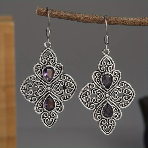 Retro Purple Crystal Mandala Earrings