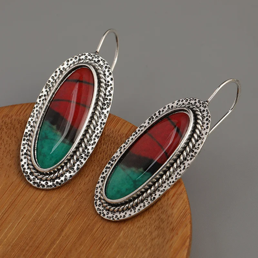 Retro Red and Green Gemstone Earrings