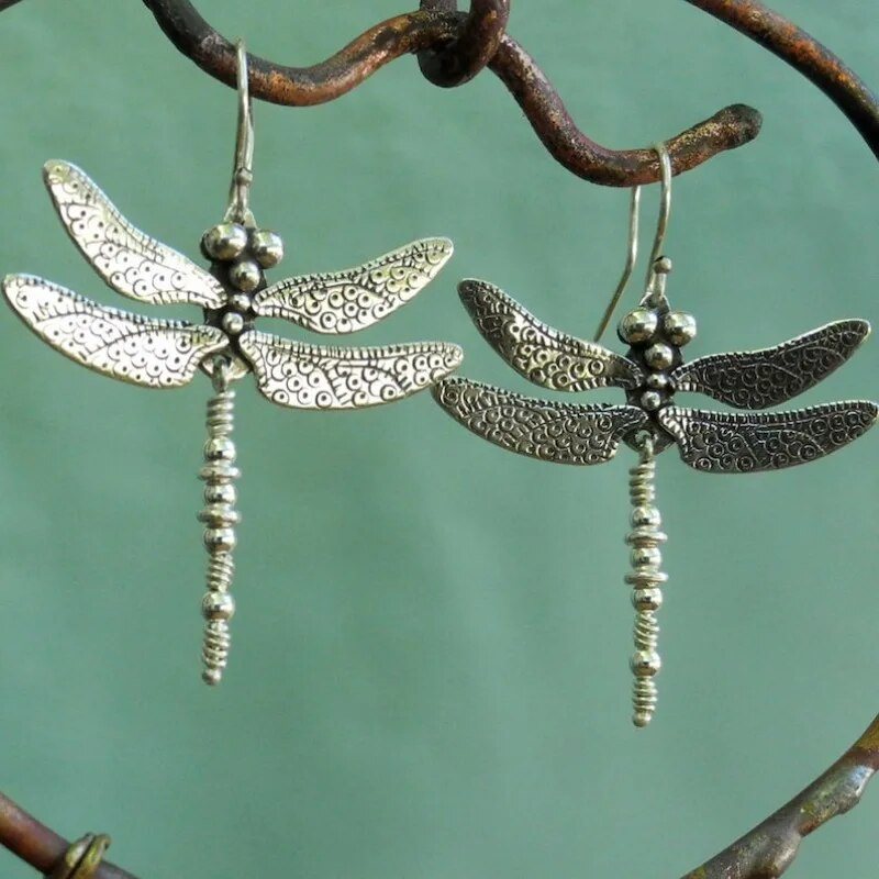 Antique Silver Dragonfly Earrings