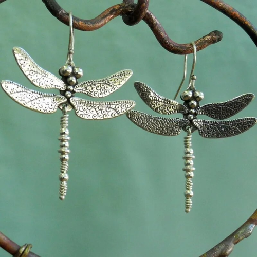 Antique Silver Dragonfly Earrings