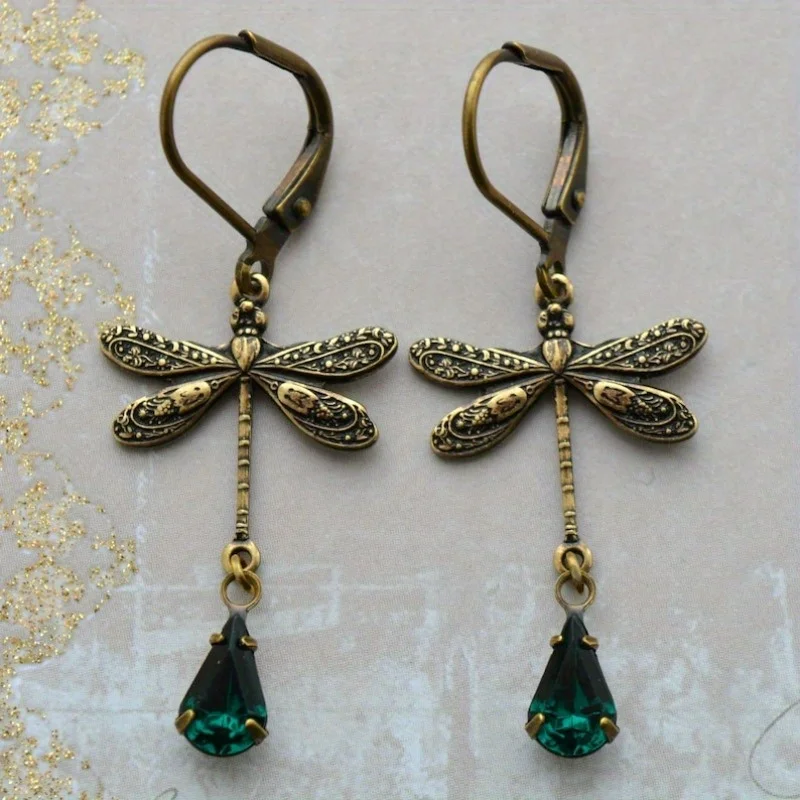 Antique-Inspired Golden Dragonfly Earrings