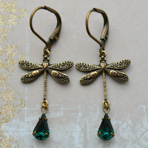 Antique-Inspired Golden Dragonfly Earrings