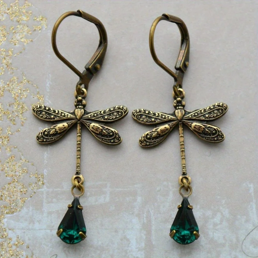 Antique-Inspired Golden Dragonfly Earrings