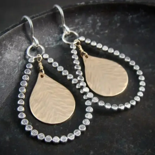 Retro Golden Teardrop Silver Earrings