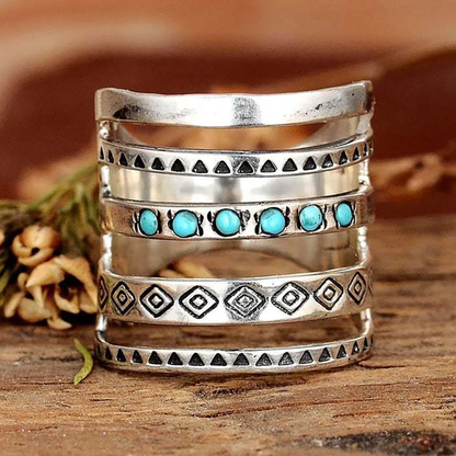 Bohemian Carved Turquoise Openwork Ring