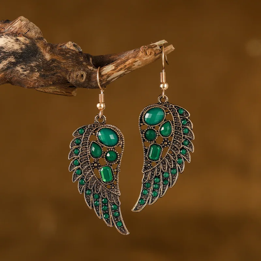 Retro Green Zirconia Wing Earrings
