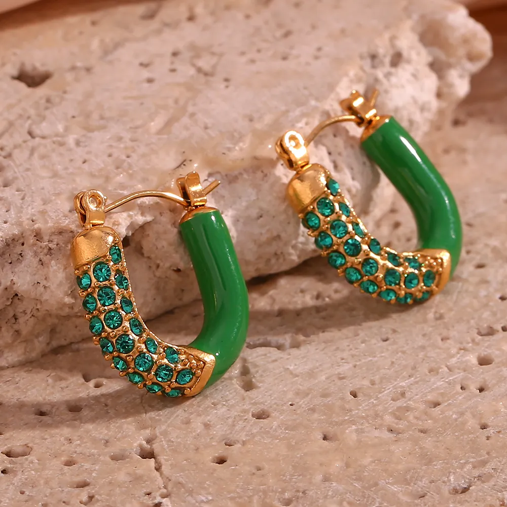 Retro Green Zirconia Gold Earrings