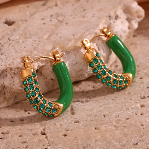 Retro Green Zirconia Gold Earrings