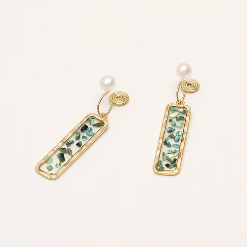 Retro Golden Floral Rectangle Earrings