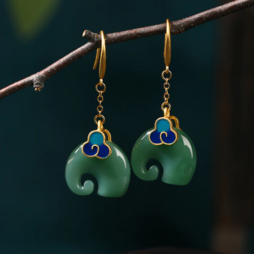 Retro Green Elephant Earrings