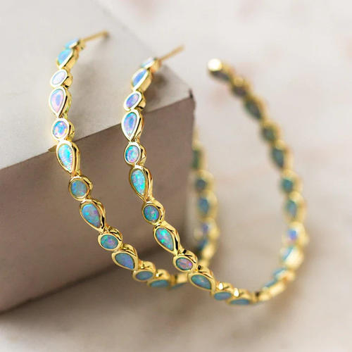 Retro Golden Circle Opal Earrings