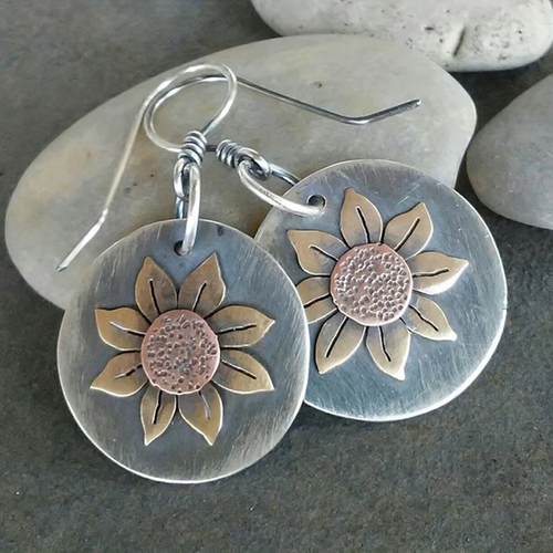 Retro Round Sunflower Earrings