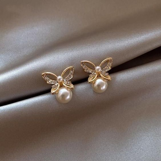 Classic Pearl Earrings with Vintage Butterfly Design