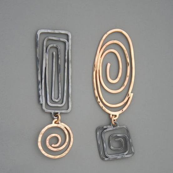 Bohemian Gold and Silver Spiral Earrings